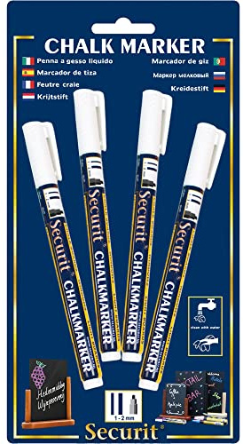 Securit Liquid Chalk Markers White - Pack of 4 | Liquid Chalk Pens, Chalk Board Pens