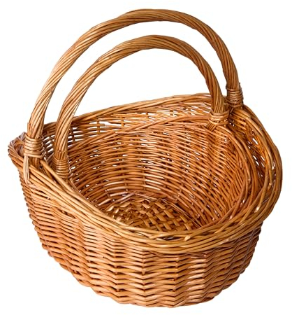 Oval Traditional Wicker Shopping High Handle Basket Storage Basket (Set(L+M))