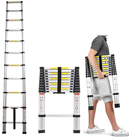 Teleskopleiter Aluminiumleiter 3.2M Multifunktionsleiter Extension ladder Schwerlast Max 330lbs Kapazität Leicht Tragbar Erweiterbar 10.5FT 11 Stufenleiter EN131 Standard