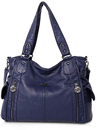NICOLE & DORIS Femme Sacs à bandoulière Grandes Poches Sacs à Main portés Main en PU Cuir Souple Femme Cabas Sac D'épaule Bleu