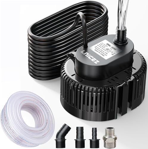 Portable Submersible Pump for Clean and Dirty Water for Garden Pond, Pools, and Ditches, Electric Sump Pump with Drainage Hose & 25 Feet Extra Long Power Cord, 850 GPH in Ground (Dark Black)
