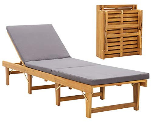 Tidyard Klappbare Sonnenliege Gartenliege Holz mit Auflage Klappliege Liegestuhl Holzliege Relaxliege für Garten Terrasse Schwimmbad, Akazie Massivholz