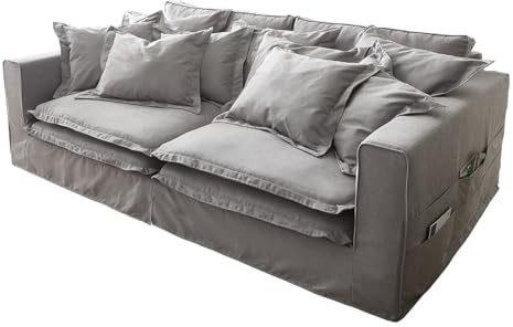 DELIFE Big-Sofa Noelia Grau 240x145 cm mit Kissen Hussensofa