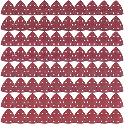 AUSTOR 80 Stück Schleifdreiecke Schleifpapier Dreieckiges Schleifblätter Klett 6 Löcher Sandpapier Sortierte Körnungen 60/80/120/240 zum Schleifen und Polieren