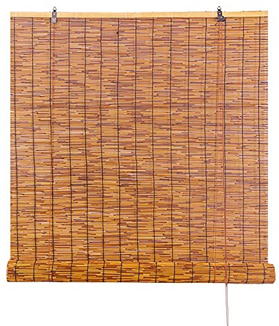 KJHGMNB Handgewebt Rollo Bambus, Verkohlung Natural Schilf Vorhang, Bambusrollo Blickdicht, Anti-UV, für drinnen, draußen, Patio, Garten, Dekoration, Angepasst,120x250cm/48x99in
