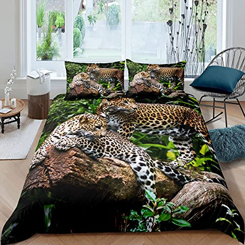richhome Leopard Bettwäsche-Set,Dschungeltier Gepard Bettwäsche Set 135x200cm,3D Afrikanische Großkatze Betten Set für Kinder 2St.Reißverschluss Mikrofaser