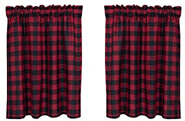 Betos Tenda da cucina corta Tenda da bistrot vintage Tende Cucina Country Motivo a Quadretti Tendine a Quadretti Buffalo Check tende corte per finestre piccol, Rosso e nero 68*90cm x 2 pezzi