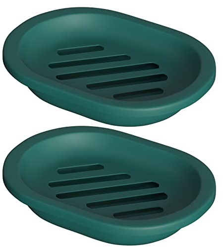 Topsky 2 Pcs Soap Dish for Shower, Double Layer Draining Soap Savers with Drip Tray - Dark Green