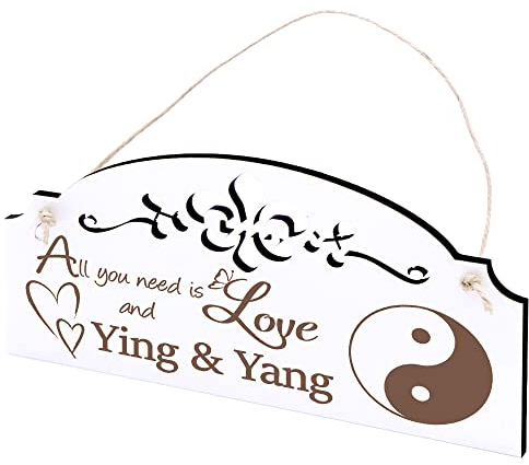 Schild Ying und Yang Deko 20x10cm - All you need is Love and Ying & Yang - Holz Wanddeko Dekoration Wand