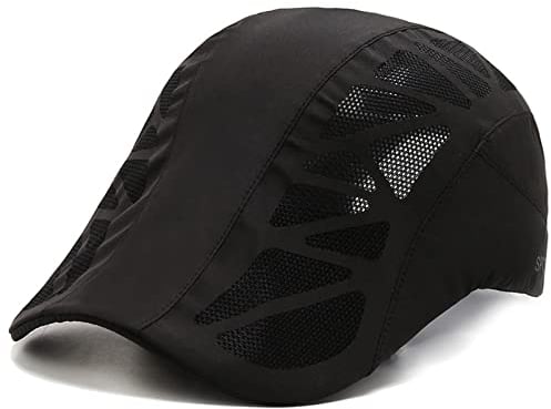 Baynetin Herren Schirmmütze Schiebermütze,Einstellbare Schnell Trocknende Masche Atmungsaktiv Baskenmütze Gatsby Newsboy Flatcap Herren Barett Kappe Cabbie Cap (Schwarz)