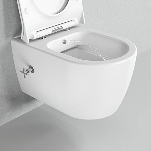 Dusch WC spülrandlos weiß matt I Taharet WC mit integriertem Ventil I Bidet WC Dusche randlos I Hänge WC Bidet Funktion I Spülrandloses Wand WC Softclose WC Sitz