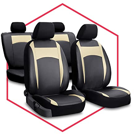 Sitzbezüge Auto Zubehör Autositzbezüge 5 Sitze Schonbezüge Sitzschoner Autobezug Sitzplatzbezüge Komplettset PKW Universal New, Beige