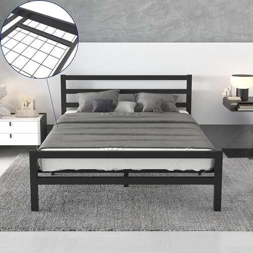 AVENSIS Buhara 4ft6 Heavy Duty Mesh Base Metal Platform Bed Frame with Headboard and Footboard, Solid Premium Steel, Under Bed Storage Space, Easy Assembly, Black, 135x190cm