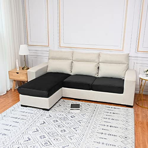 Qelus Samt Sofa Sitzkissenbezug,Stretch Couchüberzug,1 Stück Sofakissen Schonbezug,weicher Möbelschutz(Schwarz,2 Sitzer)