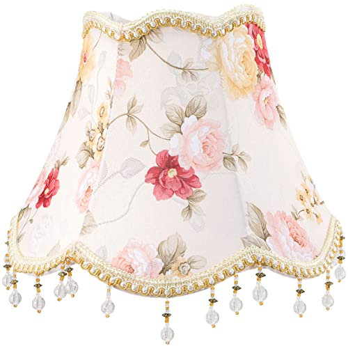 YARNOW Pantalla de Tela de Flor Plisada: Cubierta de Luz de Barril Floral Vintage E27 con Borla de Cristal Lámpara de Pared Retro Lámpara de Araña Lámpara Colgante para Dormitorio Sala
