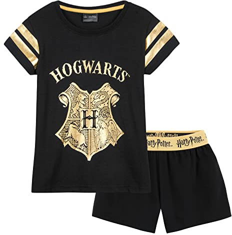 Harry Potter Schlafanzug Mädchen Kurz (Schwarz, 11-12 Jahre)