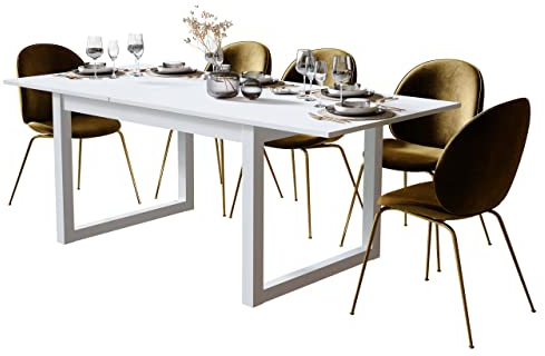 Newfurn Esstisch ausziehbar 160-200 cm inkl. Tischplatte Weiß Weiß Esszimmertisch Modern Skandinavisch - 160x75x90 cm (BxHxT) - Tisch Küchentisch Speisetisch - Esszimmer Wohnzimmer