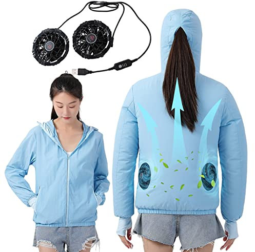 BOTOWI Womens USB Cooling Jacket, Air Conditioning Jacket with 2 Fans, UV Resistant Cooling AC Fan Jacket for Hot Weather Work,Blue,XL