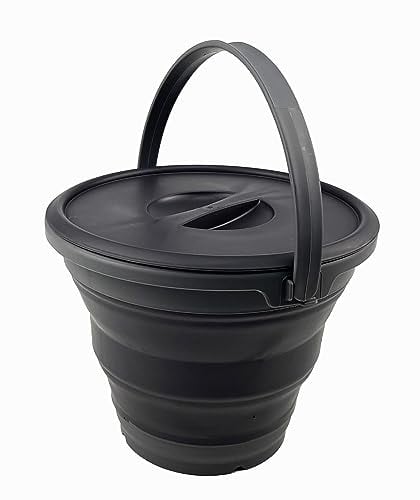 SAMMART 5,5 l zusammenklappbarer Kunststoffeimer mit Deckel – faltbare runde Wanne mit Deckel – tragbarer Wassereimer zum Angeln – platzsparender Wassertopf für den Außenbereich. (Grau/Nives Eisen, 1)