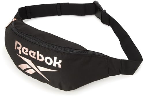Reebok Bauchtasche – leichte, stilvolle Umhängetasche für Damen und Herren, mit verstellbarem Riemen, Foundation Schwarz mit rotgoldenem Logo, Einheitsgröße, Hüftgurt-Gürteltasche