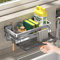 QUTHZZHY Spülbecken Organizer, Sink Organizer, Spüle Organizer, Spülorganizer Aluminium, mit Abtropfschale, Küchen Schwammhalter Kein Bohren Erforderlich, für die Aufbewahrung in Küche und Bad(Silber)