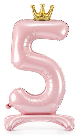 Decoraparty Palloncino Rosa in Alluminio con Numero 5 in Piedi 84 cm, Balloon Foil Stand da Femmina Gonfiabile con Aria per Festa Party Compleanno Anniversario Laurea Bambina