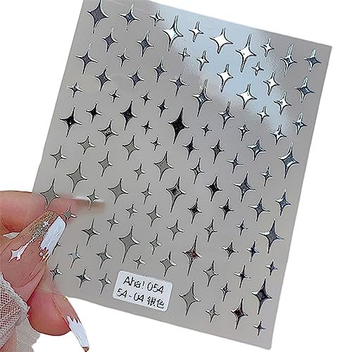 HshDUti 3D Aurora Holographic Nail Art Stickers Decals 5D Self-Adhesive White Gold Black Silver Sparkling Stars Nail Supplies Nail Art Design Decoration Accessories Silver B