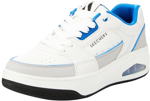 Skechers Uno Court, Sneaker Uomo, Pelle Bianca E Grigio Duraleather Blu M, 43 EU