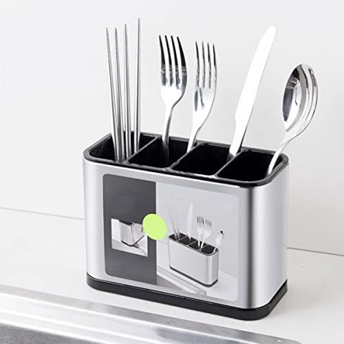 Eummy Kitchen Utensil Holder with Divider Stainless Steel Large Capacity Cutlery Organizer Space Saving Utensil Rack for Spatulas Spoons and Tongs 18x13x8.6cm