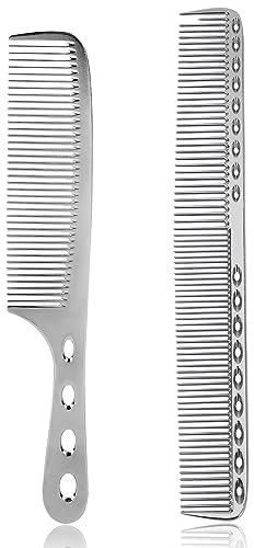 2 Stück Friseurkämme Antistatisch Metallkamm Professionelle Aluminium-Friseurkamm-Set Feiner Zahnkamm Haarstyling-Kamm Griffkamm Haarschneidekämme für Männer und Frauen