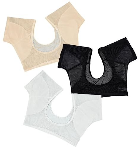 minkissy 3 Stück Sweat-Shirts Damen Atmungsaktiv Schweißschutz Unterarm-Schweißweste Damen Saugfähig Kurzärmelig Weste Achselhöhlen-Pflegeshirt Für Yoga Sport