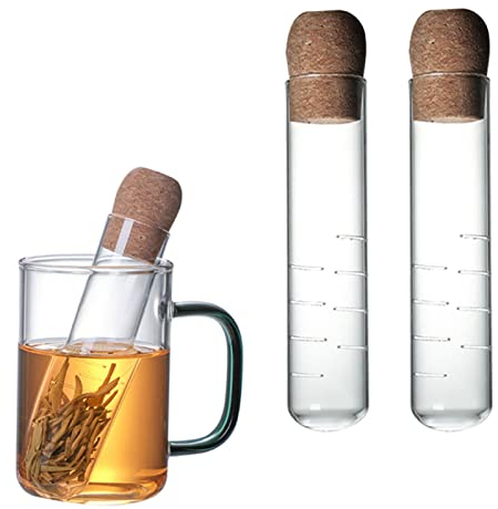 Glas Teesieb Teefilter, 2 Stück Transparentes Teesieb Mit Kork, Hitzebeständiger Tee-Leck-Glasfilter, Reagenzglas Teesieb Für Losen Tee