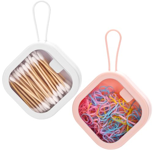 Soleebee Haargummi Organizer Box, Kleiner Tragbarer Haargummihalter Aufbewahrungsboxen, Organisator mit Deckel für Wattepads, Tupfer, Zahnseide, Haarnadeln, Reise Schmuck (2 Stück Weiß+Rosa)