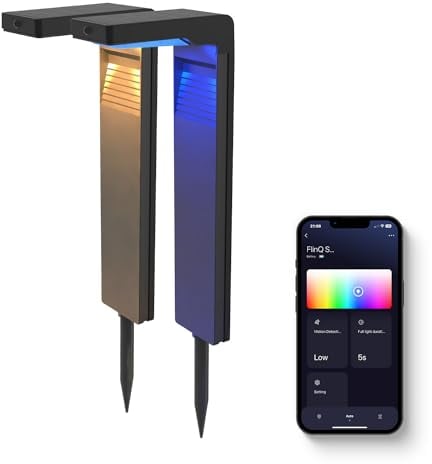 FLINQ Solarlampe Gaia - 2er Set LED Solar Gartenleuchten - Gartenlampen Solar Wetterfest mit Bewegungsmelder - RGB - Schwarz
