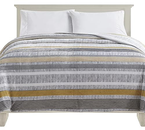 Elegant Comfort Ultra Soft Print Flanell Fleece Bed Blanket Cozy-Fuzzy Lightweight Bedspread Coverlet, All Season Decorative Blanket for Couch, Sofa, Striped Design, Queen Size, Brea Stripe