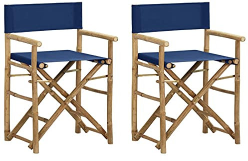 Homgoday Klappbare Regiestühle 2 Stk. Blau Bambus und Stoff, Gartenmöbel 60x45x88 cm, für Terrasse und Freiluft Model313030