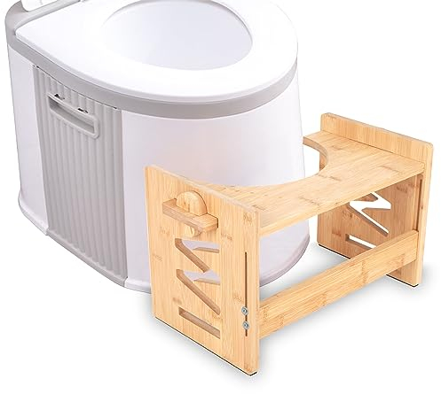 LZLUCKCOME Toilettenhocker, Fußhocker aus Bambus zusammenklappbar, für Erwachsene und Kinder, Höhenverstellbar einstellbar, gesunde Sitzhaltung auf Toilette