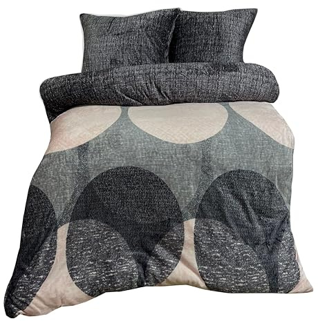 one-home Winter Bettwäsche Teddy Plüsch Nicki Cashmere Touch Coral Fleece Flauschig Kuschelig Warm Weich, Größe:4 teilig 135x200 cm, Farbe:Kreise Meliert rosa grau