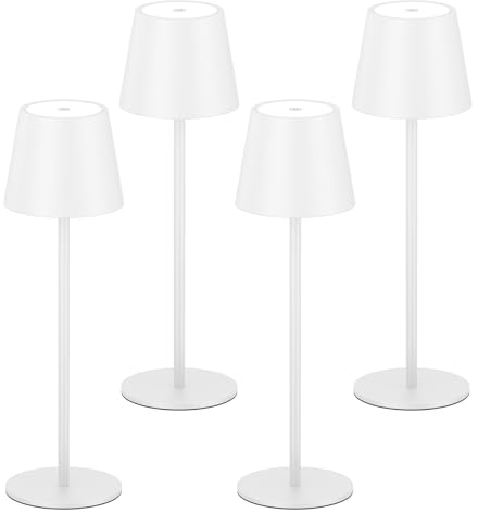K-Bright 4 Stück LED Dimmbare Akku Tischlampe Kabellose, Wiederaufladbar 2700K Warmes Licht led Tischlampe, Tischleuchte mit USB-C, IP54 Wasserdichte, weiß