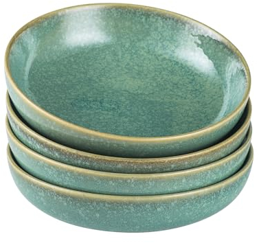HENXFEN LEAD Bols à pâtes,740mL Bols à soupe en céramique, set de 4 bols à salade en porcelaine, Vert brillant