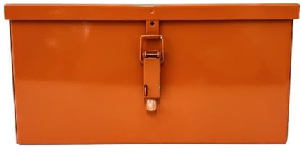 Werkzeugkoffer 420 x 140 H 140 cm aus gebogenem Blech, robust geschweißt orange glänzend mit Türschloss für Traktoren