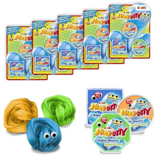 JUMPUTTY Springknete 5er Set, Hüpfknete Bunte Kinderknete 15x 15g in 3 Farben (blau, gelb, grün)