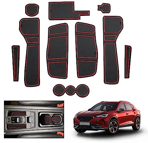 GAFAT Kompatibel mit Cupra Formentor 2021-2023 2024 (Elektronische Automatik) Antirutschmatten, Formentor Gummimatten, Mittelkonsole Matten, Türnaht Matten, Formentor Zubehör (Rot)