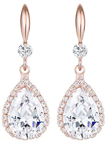 Linawe Ohrringe Hängend Rosegold, Schmuck Set Damen Ohrringe, Modeschmuck Kristall Diamant Diamanten Ohrringe Tropfen Moissanite Ohrringe Hochzeit