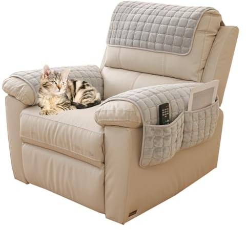 Rutschfester Sofabezug für Armlehnen und Kopfstützen (grau, 3 | Sofa-Schonbezug mit Seitentasche, Möbelschutz für Haustiere, Ledersofa, Couch