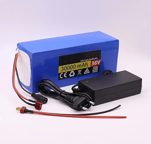Batería de Bicicleta eléctrica, batería de Litio de 36 V y 30 Ah, batería eléctrica de Iones de Litio 10S4P con BMS Incorporado y Cargador de 42 V y 2 A, para 200 W, 350 W, 450 W y 500 W XT60