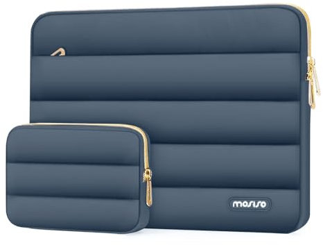 MOSISO Laptoptasche 13,3 Zoll,13-13,3 Zoll Puffy Laptophülle Kompatibel mit MacBook Air 13 13,6 M4 M3 M2 M1/Pro 13/Pro 14,HP,Dell,ASUS,Lenovo,Polyester Horizontal Tasche mit Kleinem Etui, Haze Blau