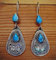 Damen Boho Tibetische 925 Silber Türkis Ohrringe mit Haken Schmuck-Blau
