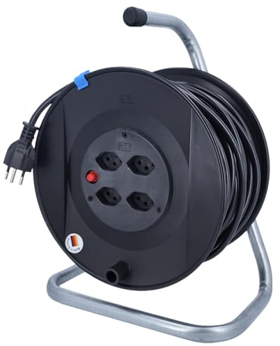 as - Schwabe Kabeltrommel 50 m H05VV-F 3G1,5, Innenbereich IP20, 4 SEV Typ 13 Steckdosen, Thermoschutz, Made in Germany