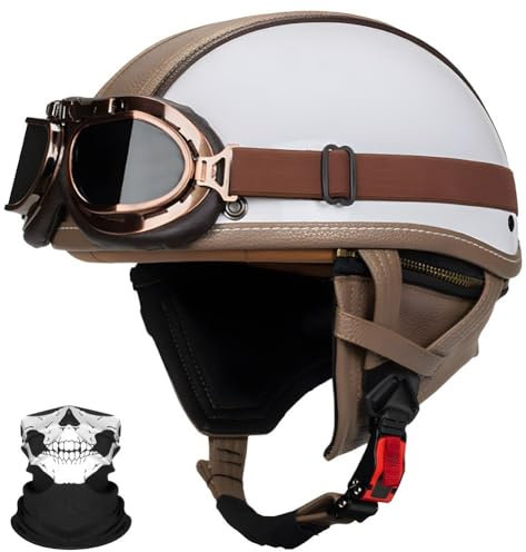 SYEBVTQ Mezzo Casco Moto Vintage Tedesco, Portatile Mezzi Caschi retrò Casco Scodella Moto Casco Caschi Cromwell, Casco a Faccia Aperta retrò Omologato ECE, per Scooter Crociera Bicicletta